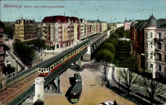 Postcard Hamburg, elevated railway, underground railway