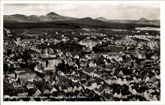 Postcard Göppingen in Württemberg, aerial view of Hohenstaufen, Hohenrechberg, steps
