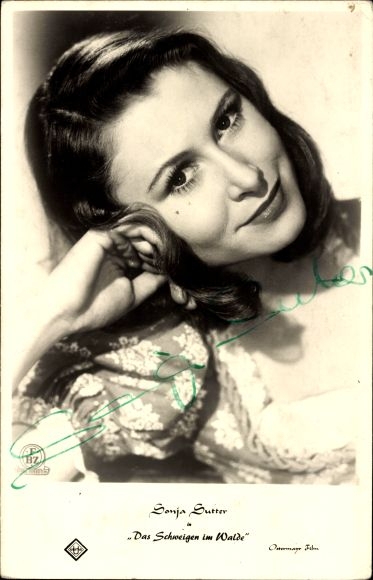Postcard actress Sonja Sutter, portrait, The Silence in the Forest, autograph