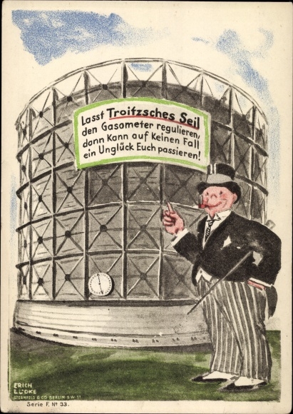 Artist Postcard Lüdke, E., Berlin Tempelhof, rope and cable works F. Troitzsch, Gasometer