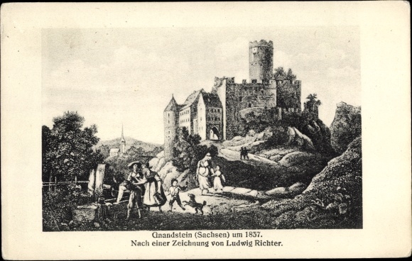 Artist PC Richter, Ludwig, Gnandstein Kohren Sahlis Frohburg in Saxony, the castle around 1837