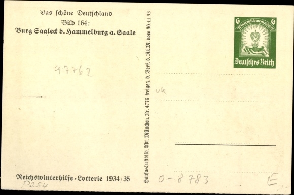 Postal stationery PC Hammelburg, Saaleck Castle, WHW Beautiful Germany