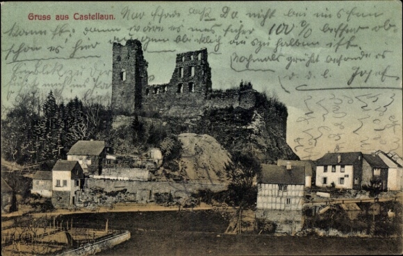 Postcard Kastellaun in the Hunsrück, castle ruins