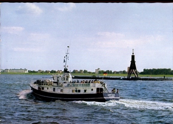Ak Cuxhaven, MS Jan Cux aan de Kugelbake, HADAG