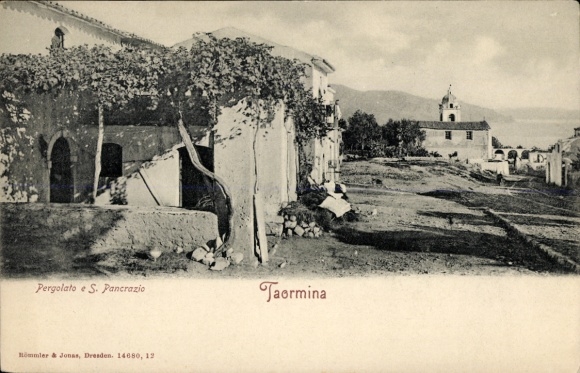 Ak Taormina Sicilia, Pergolato e S. Pancrazio,  Landschaft, Gebäude
