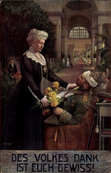 Artist Postcard Fischer, The people's thanks are certain, Empress Auguste Viktoria visits the hospital