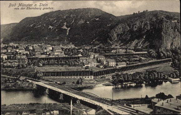 Ak Bad Münster am Stein Bad Kreuznach an der Nahe,  Ebernburg, Fluss, Brücke, Berge