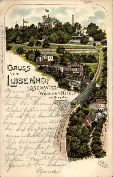 lito Drezno Północny wschód Loschwitz, Luisenhof, kolejka górska, kolejka linowo-terenowa, panorama