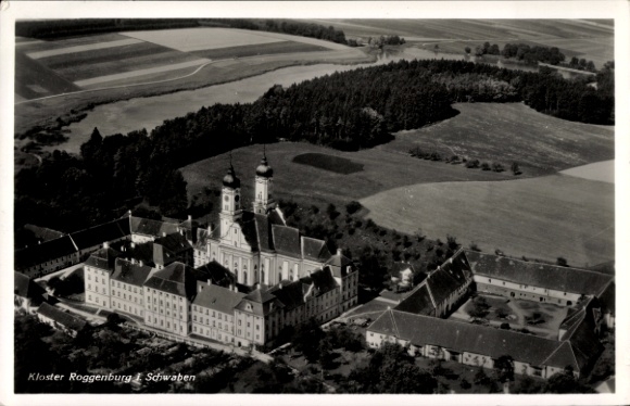 Postcard Roggenburg Swabia Bavaria, monastery, aerial photograph