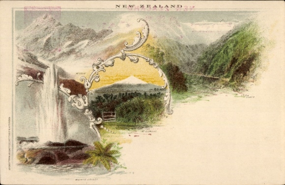 Postal stationery PC New Zealand, geyser, mountain landscape