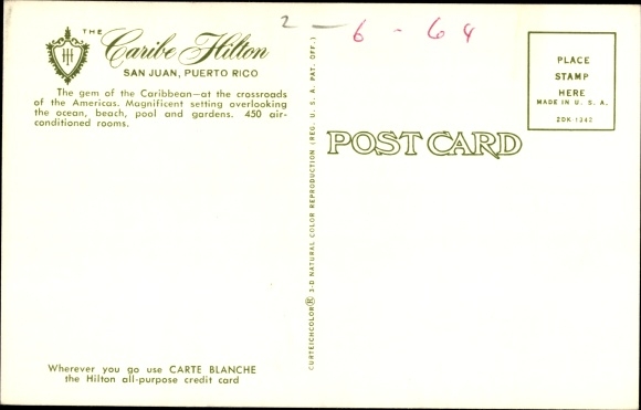 Postcard San Juan Puerto Rico, Caribe Hilton, Exterior