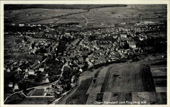 Ak Oberramstadt Leutershausen an der Altmühl Mittelfranken, Fliegeraufnahme