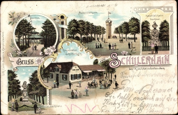 Litho Schillerhain Kirchheimbolanden in der Pfalz, Kaiser Wilhelm Denkmal,Restauration,Aussichtsturm