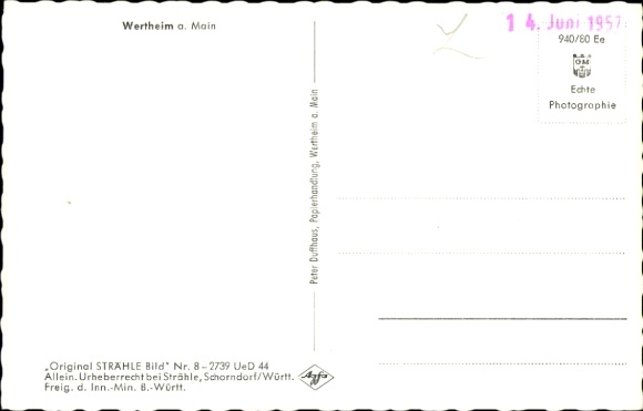 Postcard Wertheim am Main, aerial photograph
