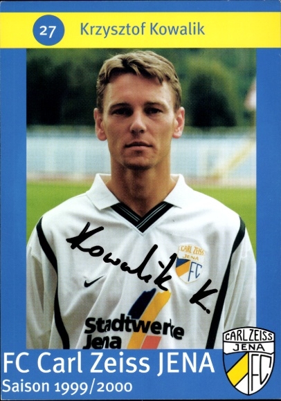 Handtekeningkaart voetballer Krzysztof Kowalik, FC Carl Zeiss Jena, handtekening