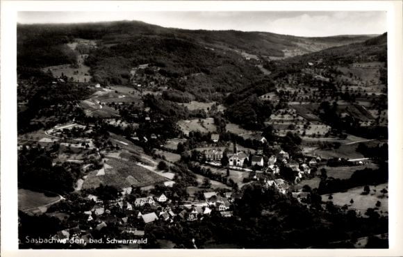 Postcard Sasbachwalden Black Forest, view over the town, churches
