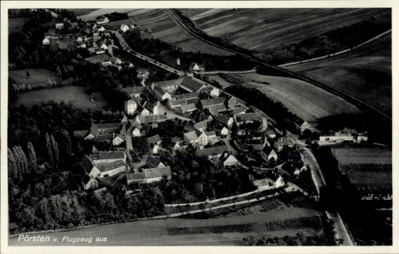 Ak Pörsten Rippach Lützen im Burgenlandkreis, Luftaufnahme von  Häuser und Landschaft, schwarz-we