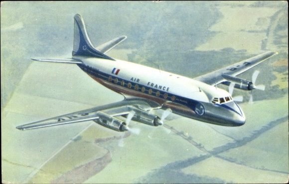 Postcard French passenger plane, Air France, Vickers Viscount
