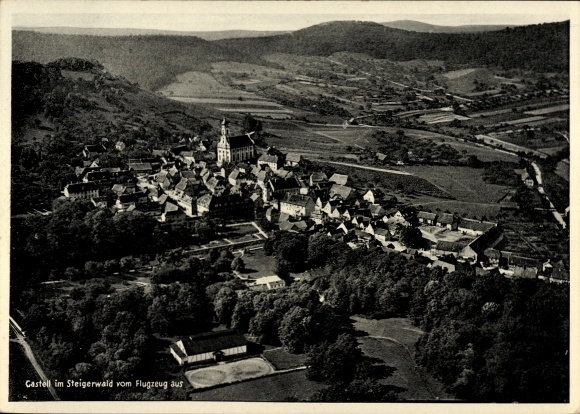 Postcard Castell Lower Franconia, aerial photograph