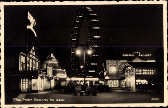 Postcard Wien 2. Leopoldstadt Austria, Prater Riesenrad at night