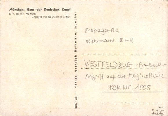 Artist Postcard v. Handel Mazzetti, E., Attack on the Maginot Line, HDK 1005, Wehrmacht