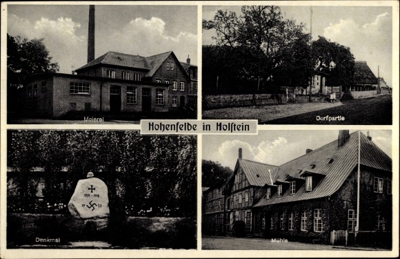 Ak Hohenfelde an der Ostsee Holstein, Denkmal, Mühle, Meierei, Dorfpartie