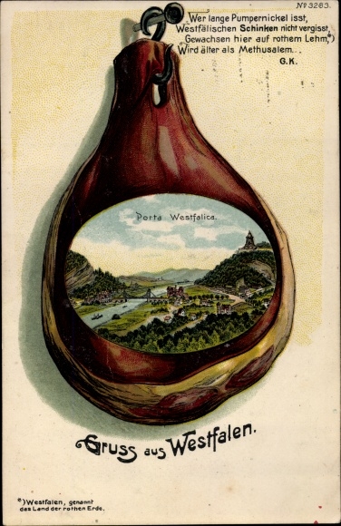 Ham Chromo-Litho Porta Westfalica in North Rhine-Westphalia, view of the place, monument