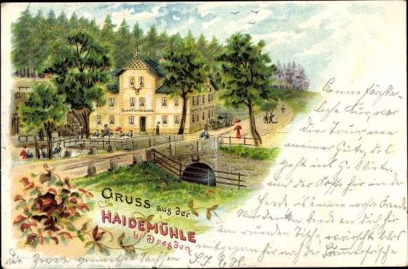 Chromo-Litho Haidemühle near Dresden in the Dresdener Haide, Gasthof Haidemühle