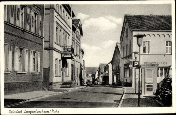 Postcard Langenlonsheim on the Nahe in Palatinate, restaurant, district savings bank