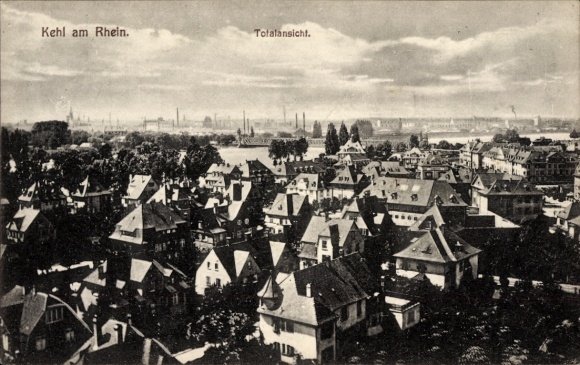 Postcard Kehl am Rhein, total view, many houses, landscape