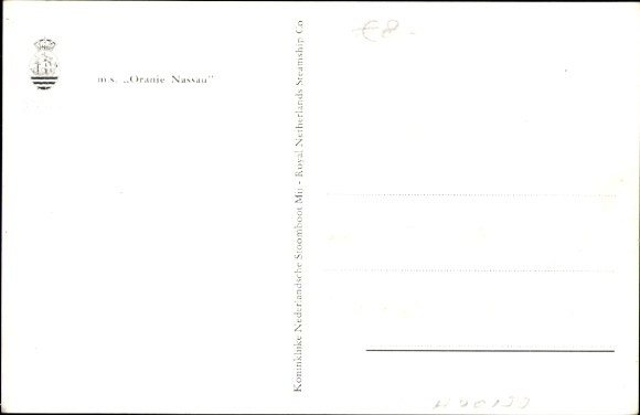 Postcard ship MS Oranje Nassau, Royal Netherlands Steamship Co., KNSM