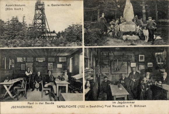 Ak Nové Město pod Smrkem Neustadt an der Tafelfichte Region Reichenberg, Baude, Aussichtsturm