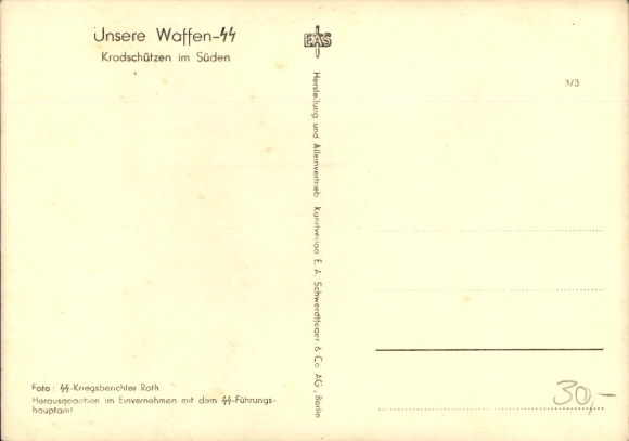 Postcard Waffen-SS, motorcycle riflemen in the south