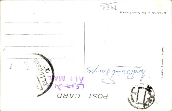 Postcard Karnak Egypt, North Gate, hieroglyphs, ancient depictions