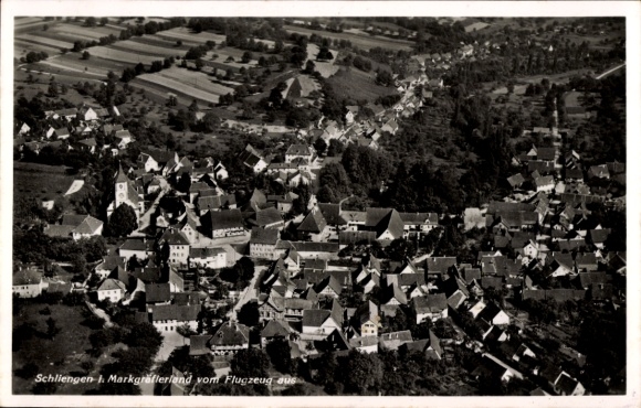 Postcard Schliengen in the Black Forest, aerial view of Markgraflerland, houses, landscape