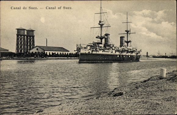 Ak Suez Ägypten, Suezkanal, Kriegsschiff