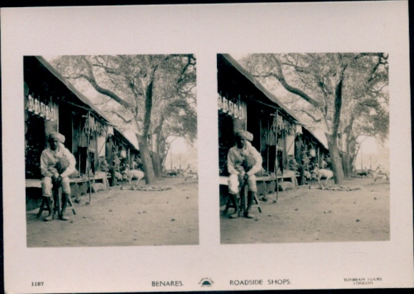 Stereo Photo Varanasi Benares India, Roadside Shops