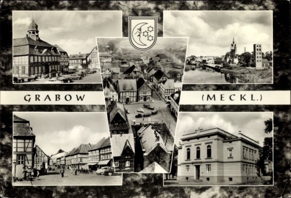 KP Grabow w Meklemburgii, stare budynki, miejskie krajobrazy, rzeka, wiejska architektura, ruch uliczny
