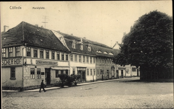 Postcard Cölleda Kölleda in Thuringia, market square, Prussian court