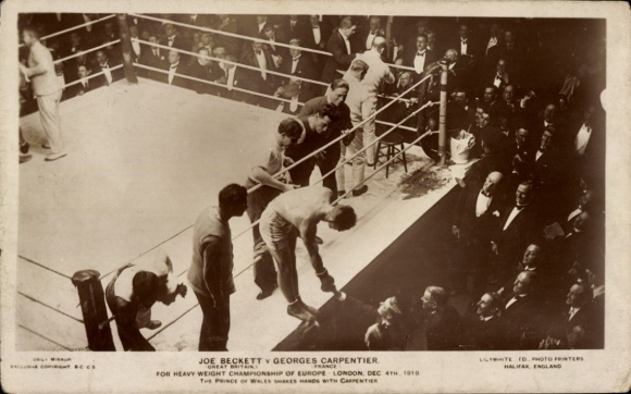 Postcard martial arts, boxing, Joe Beckett, Georges Carpentier