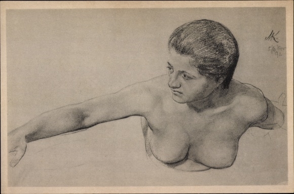 Artist Postcard Klinger, Max, study of a naked woman, breasts
