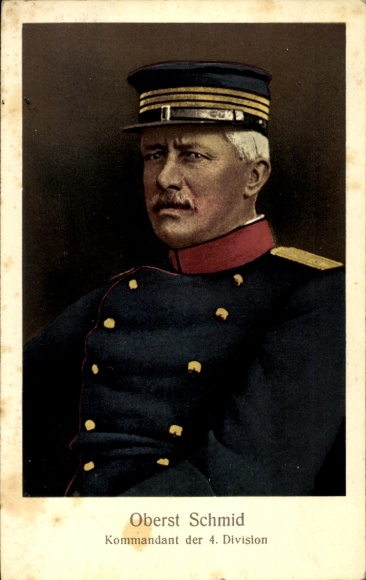 Postcard Swiss Army, Colonel Schmid, Commander of the 4th Division