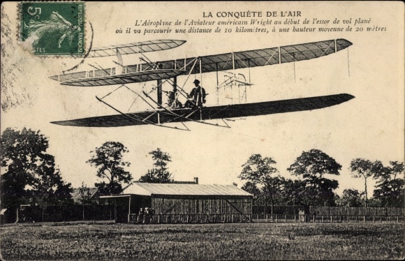 Postcard The Conquest of the Air, Aéroplane Wright, Flugpionier