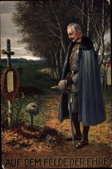 Postcard Kaiser Wilhelm II., On the field of honor, soldier's grave, I. WK