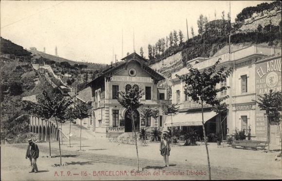 Postcard Barcelona Catalonia, Estacion del Funicular Tibidabo