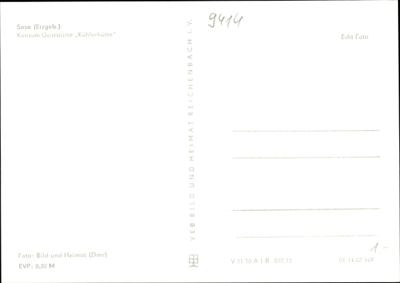 Postcard Sosa Eibenstock in the Ore Mountains, consumer restaurant Köhlerhütte, interior view