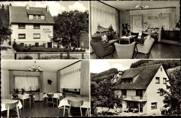 Postcard Schwalefeld Willingen Upland Waldeck, guesthouse Haus Leise, exterior view, dining room