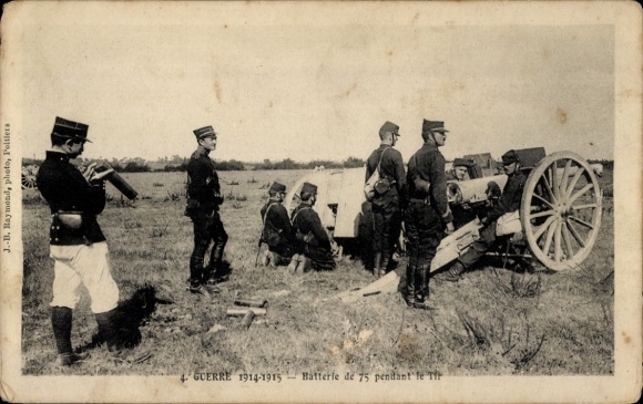 Postcard 75 battery firing, World War I