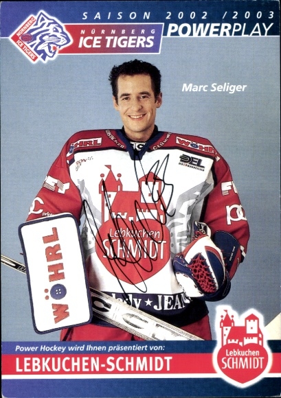 Autograph card ice hockey player Marc Seliger, Nuremberg Ice Tigers, season 2002/2003, autograph