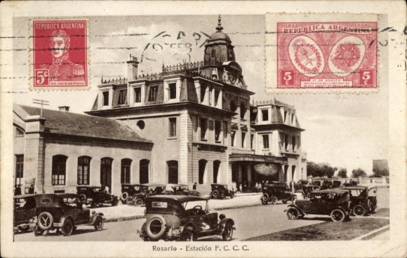 Postcard Rosario Argentina, train station